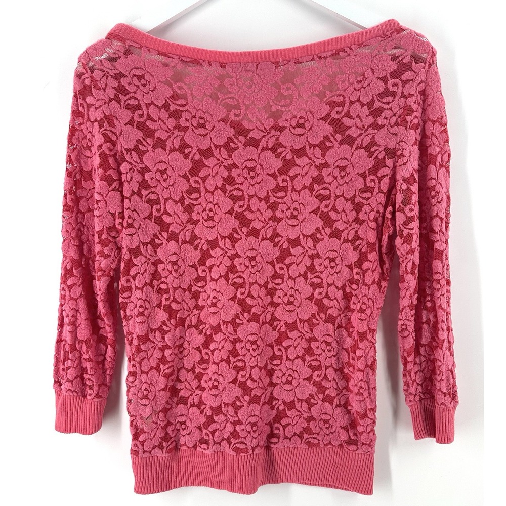 Aeropostle Pink Lace Top Shirt Blouse Sz L Long Sleeve Scoop Neck Y2K S1034‎ - Picture 2 of 10